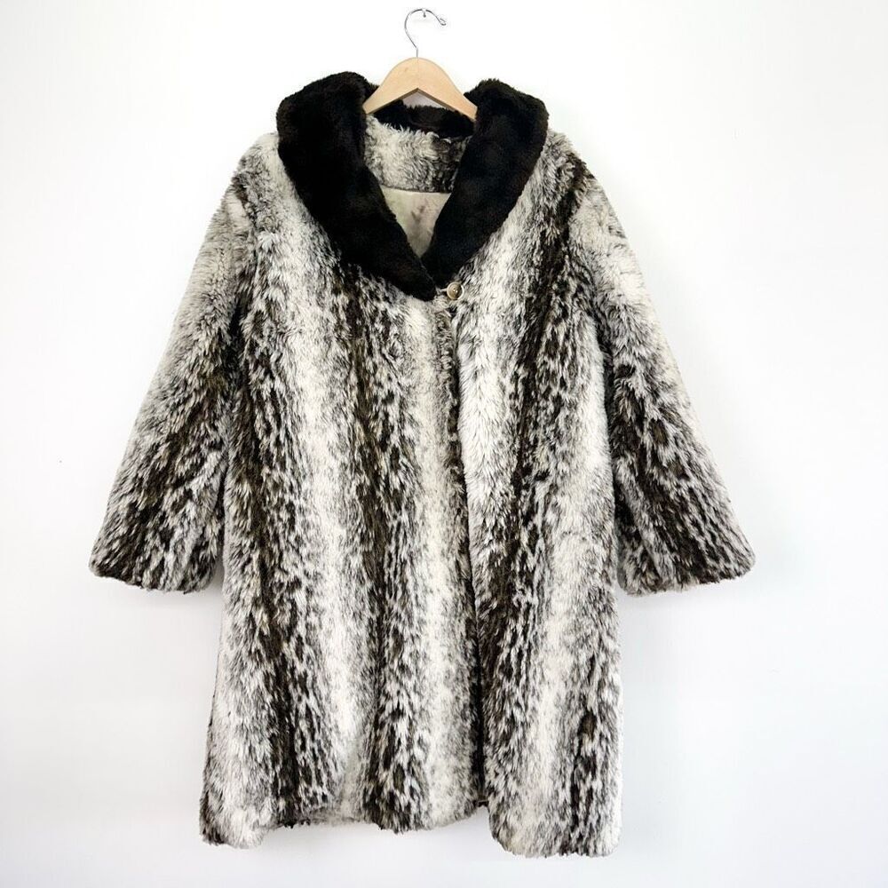 Unbranded Faux Fur Persian Contrasting Oversized Collar Overcoat